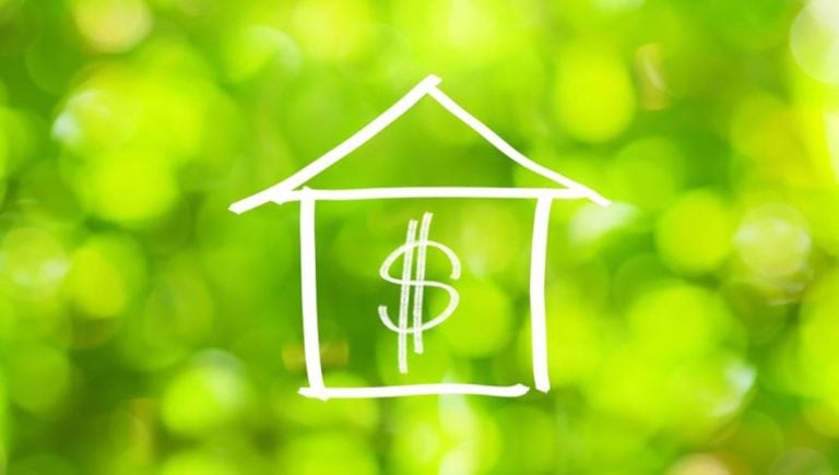 Drawing of Home with dollar sign over a green background