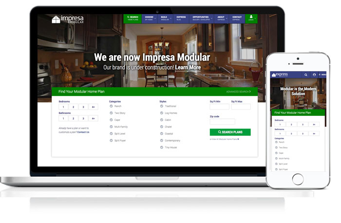 Impress modular rebrand screengrab of website on desktop and mobile phone